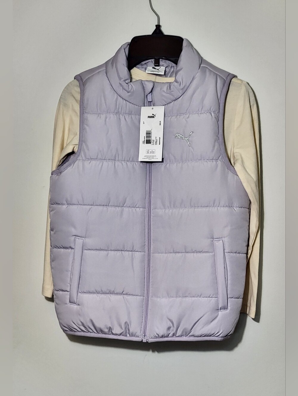 PUMA Girls Purple Puffer Vest and Tshirt Small Full Zip Insulated Sleeveless